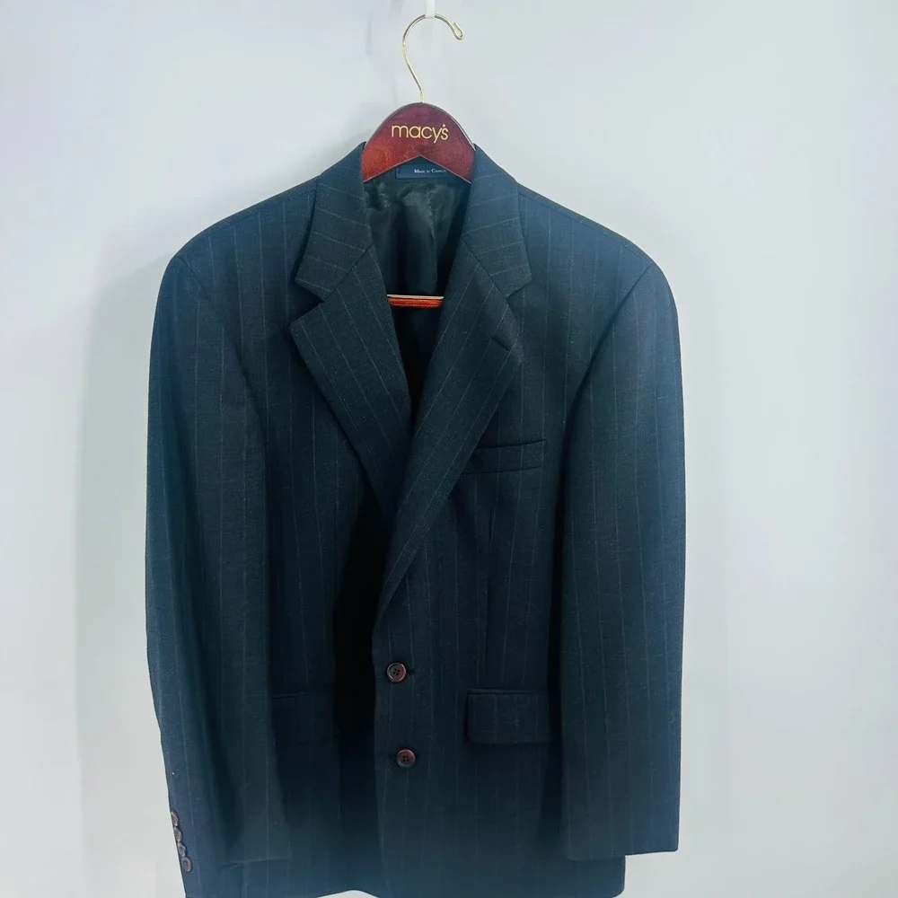 Vintage Chaps Ralph Lauren Long Sleeve Pinstripe Single Vent Blazer Blue Size 41